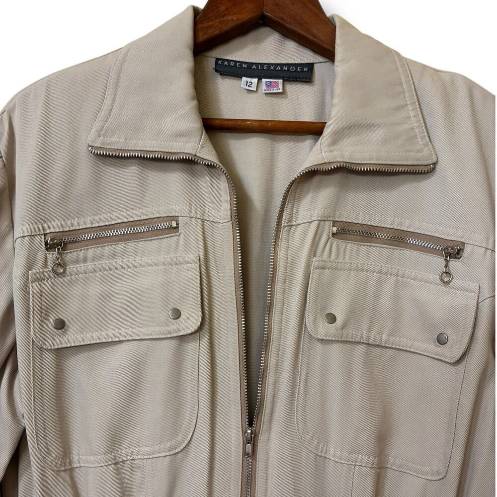 Karen Alexander vintage khaki full zip trench dress size 12 - Picture 5 of 15